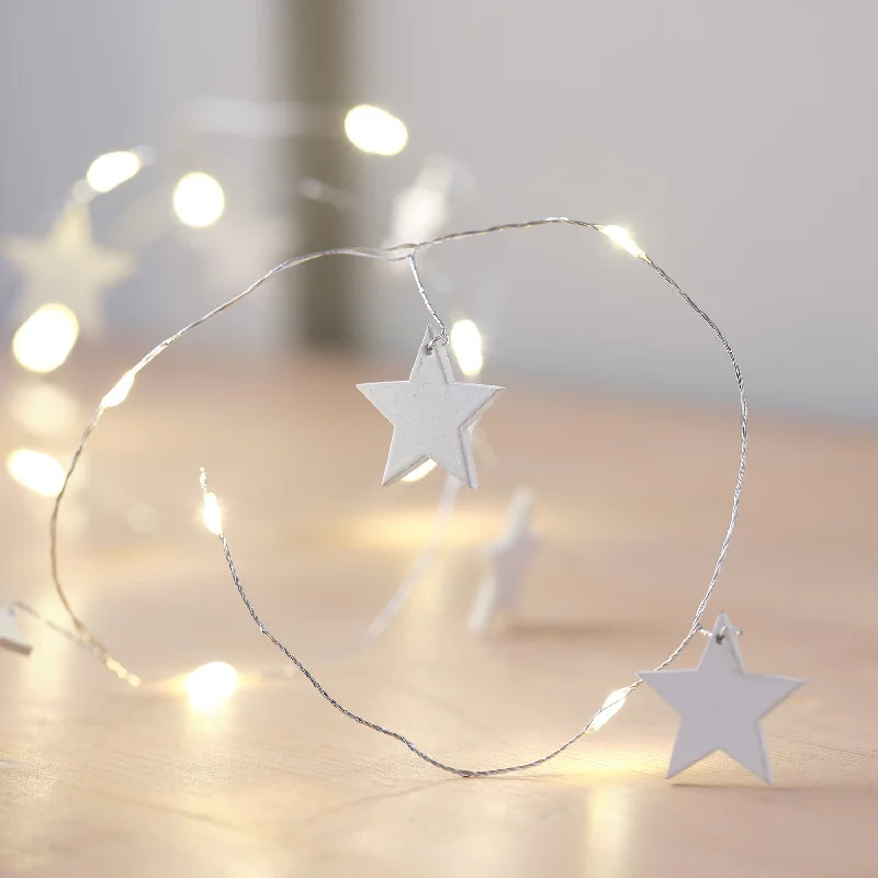 1.9m White Wooden Star Micro LED Garland