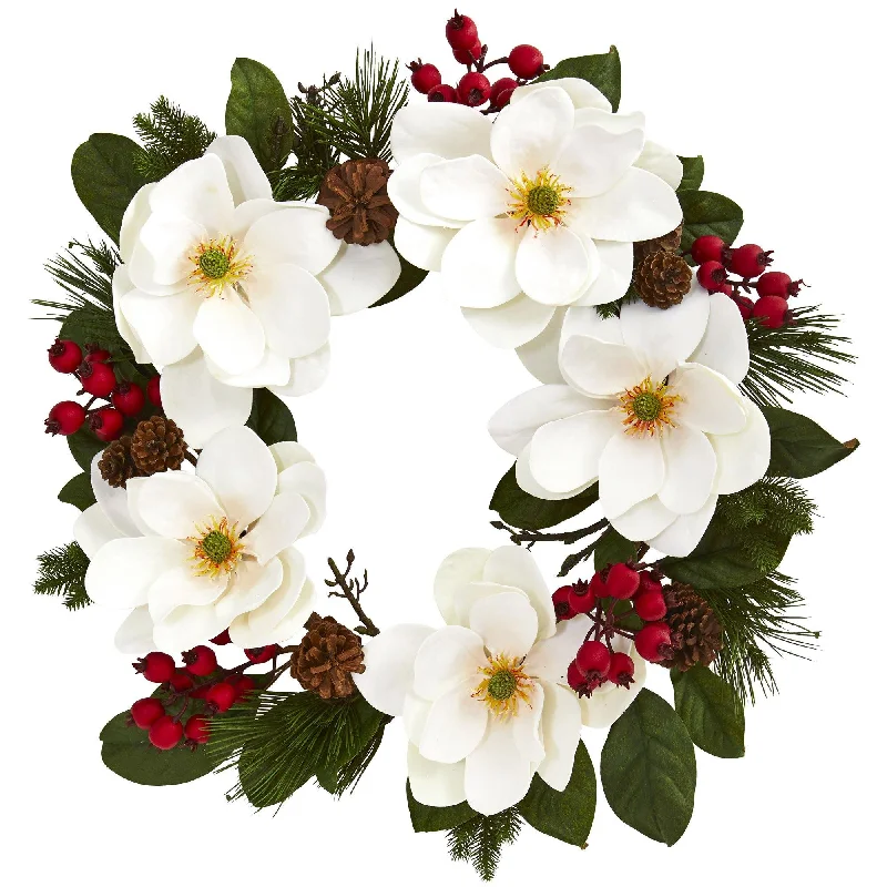 26" Magnolia, Pine and Berries Wreath