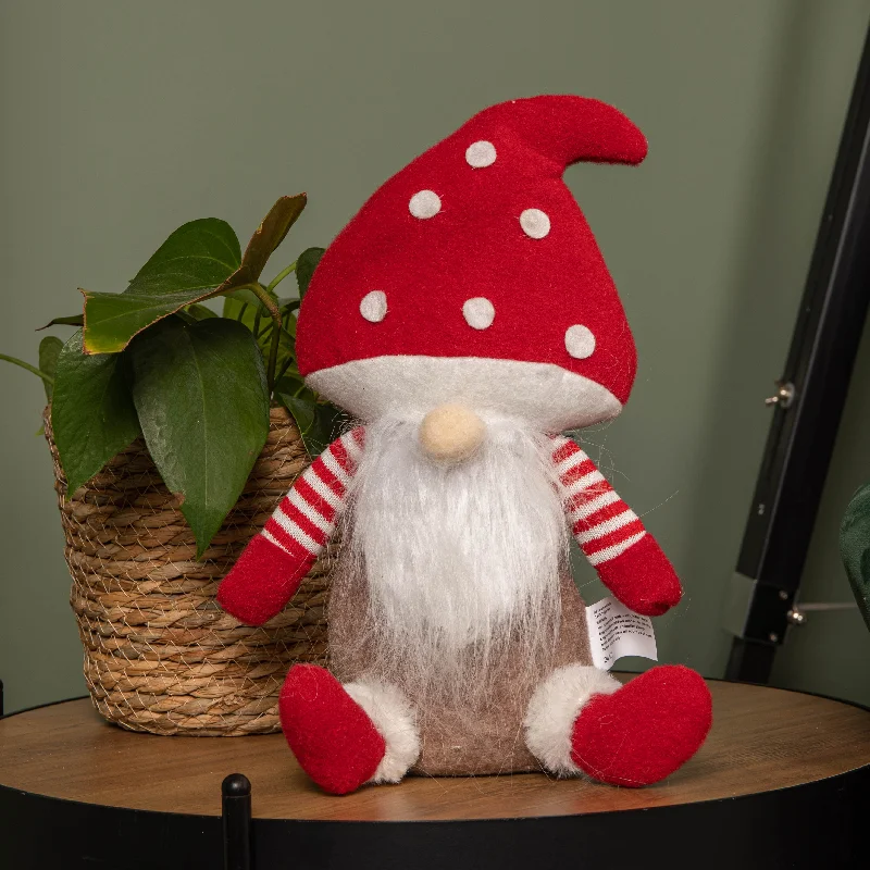 28cm Red and White Sitting Christmas Gonk with Mushroom Hat