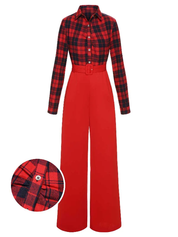 Red 1930s Christmas Plaid Jumpsuit