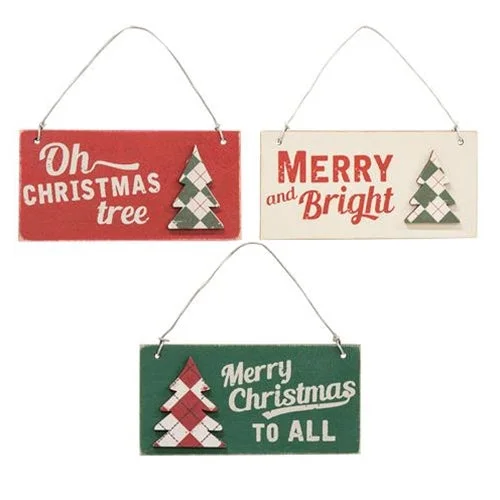 3 Set Plaid Christmas Tree Word Ornaments