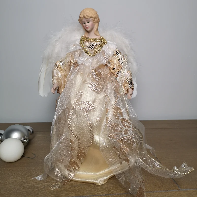 30cm Premier Christmas Tree Topper Angel Decoration with Feather Wings in Gold