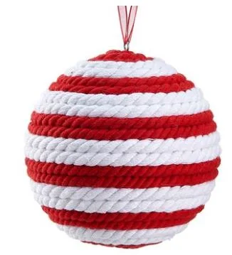 4.5" Red & White Knitted Ball Ornament Set Of 2