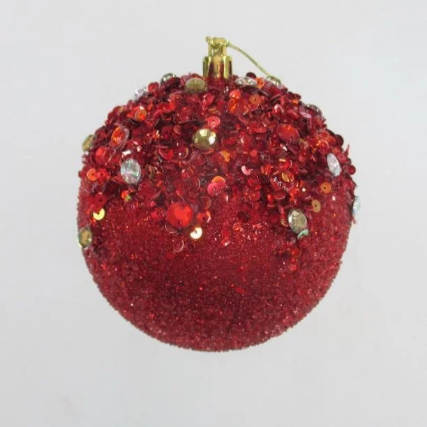 4" Red Glitter & Gems Ornament Set Of 6