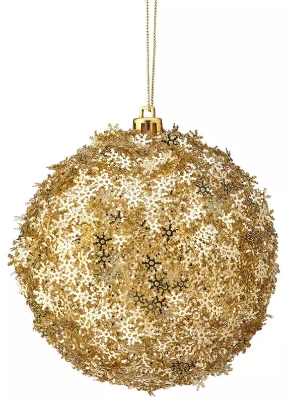 4" Metallic Gold Snowflake Sequin Ball Ornament