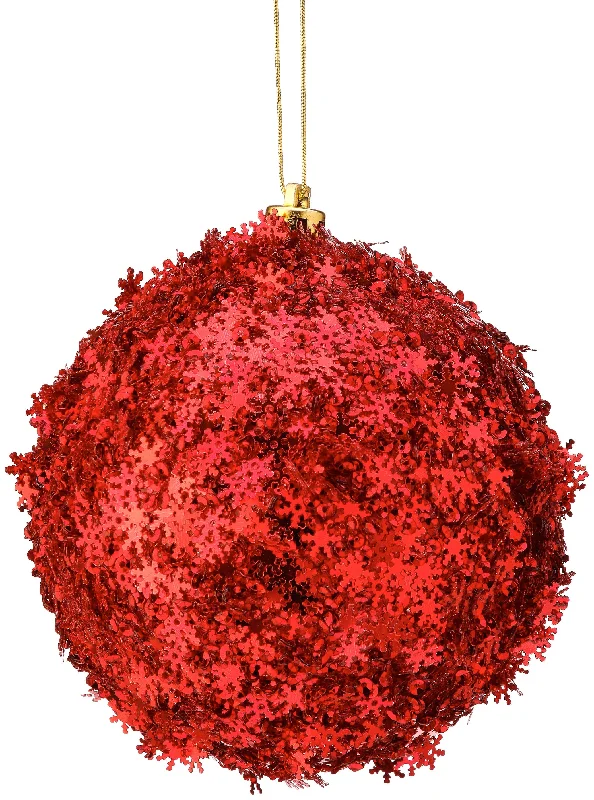 4" Metallic Red Snowflake Sequin Ball Ornament