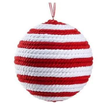 5.5" Red & White Knitted Ball Ornament Set Of 2