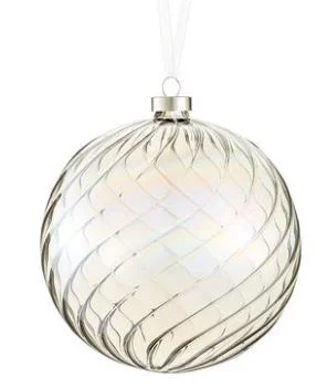 6" Grey Iridescent Glass Ball Ornament Set Of 4