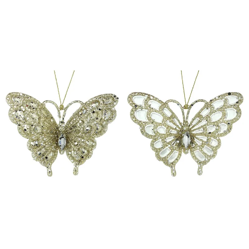 3.12" Acrylic Platinum Glitter Butterfly Ornaments