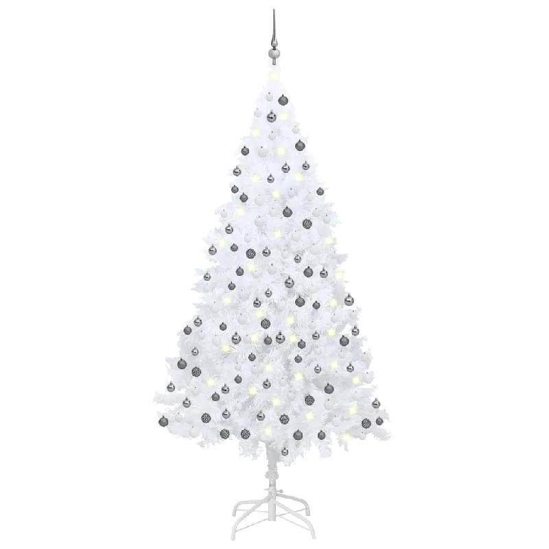 Artificial Christmas Tree with LEDs& Ball Set White 210 cm PVC