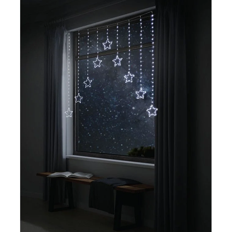 LED Wire Star Curtain, Bright White