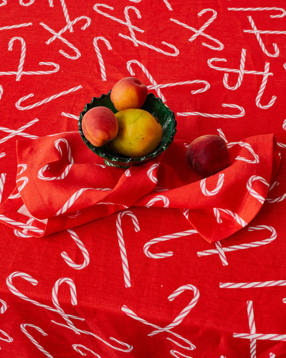 Candy Cane Red Linen Tablecloth