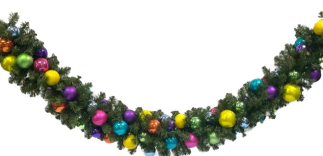 Christmas By Krebs Shatterproof 9 Ft. Garland Decorating Kits - ORNAMENTS ONLY - UV and Weather Resistant (Multicolor Purple Pink Yellow Orange Turquoise Blue & Green)