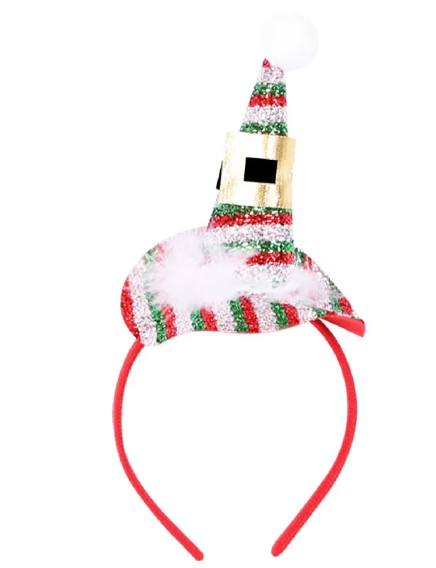 Christmas Headband With Hat Red and Silver