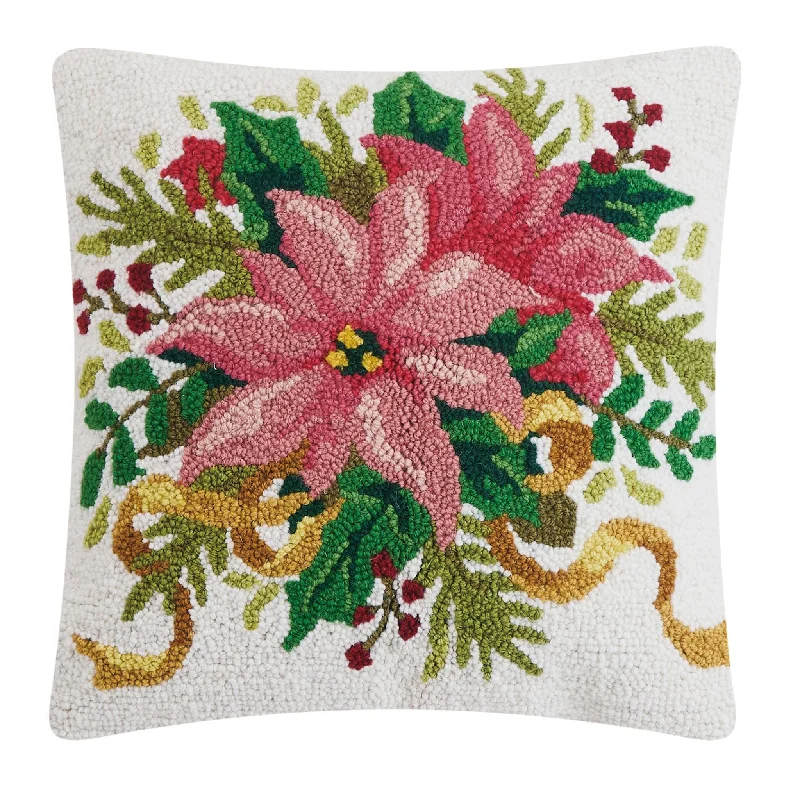 Christmas Poinsettia Decorative Hook Pillow