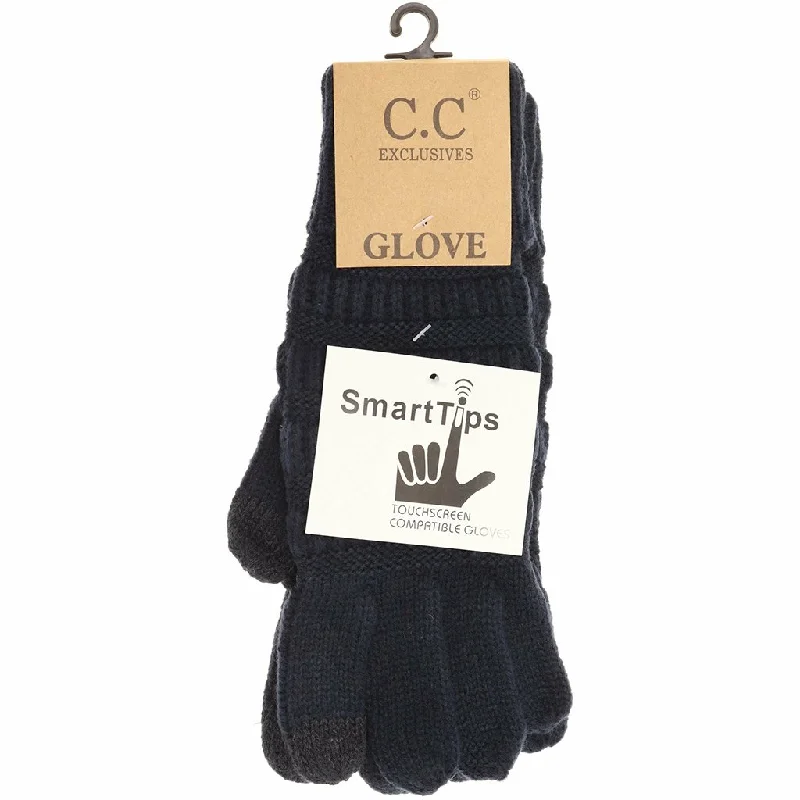 CC Beanie : Solid Cable Knit CC Gloves in Navy