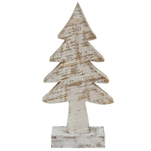 Distressed White Wooden Christmas Tree 8 inch