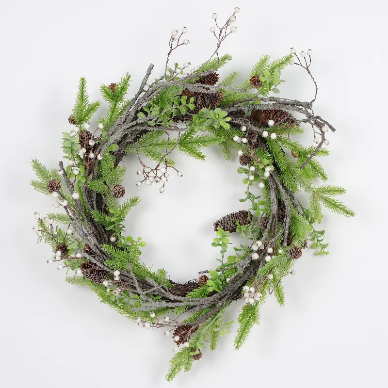 Frosted branch wreath with white berries