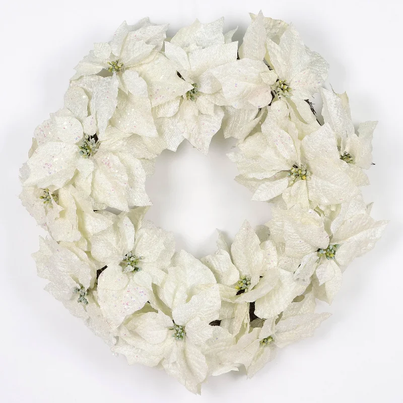 Glittered white poinsettia wreath