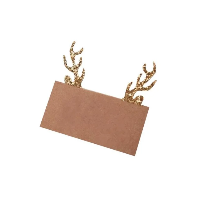 Gold Glitter Kraft Antler Place Cards