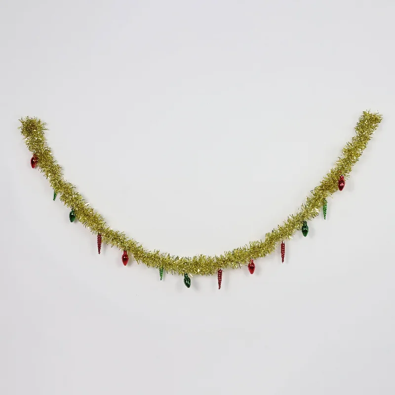 Tinsel Garland Gold with Icicle Ornaments 72"