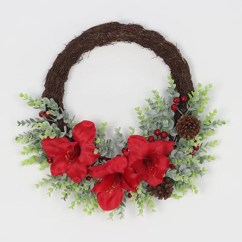 Rattan wreath with poinsettia flowers