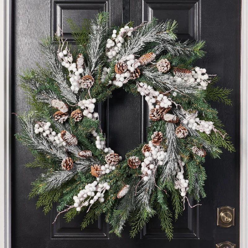 Frosted Pinecone & Snowberry Cluster, Cypress Holiday Winter Wreath