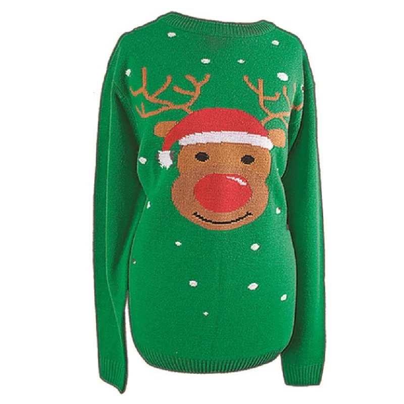 Mens Ladies Christmas Jumper Xmas Novelty Green Reindeer (Large)