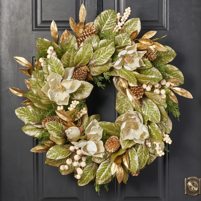 Merry Magnolia - Glitter Magnolia, Soft Cedar & Golden Pinecone Christmas Front Door Wreath