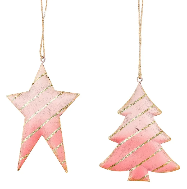 Metal Striped Star & Tree <br> Hanging Decoration