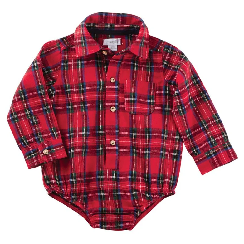 Mud Pie Flannel Red Tartan Plaid Crawler