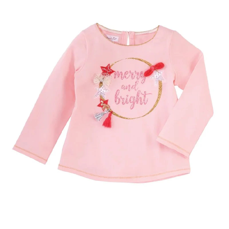 Mud Pie Pink Merry and Bright Holiday Sparkle Tee