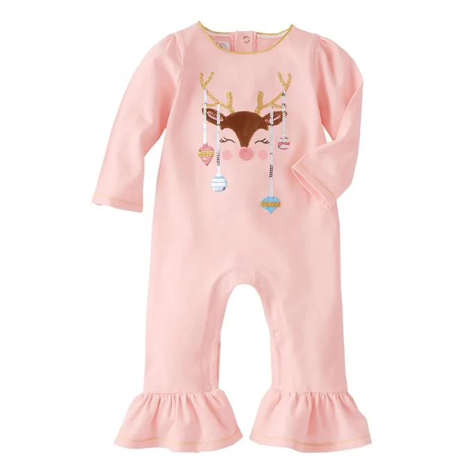 Mudpie Pink Reindeer and Ornament One Piece