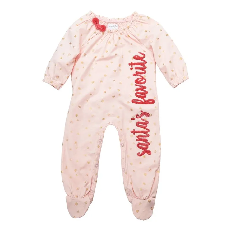 Mudpie Pink "Santa's Favourite" Footed Sleeper