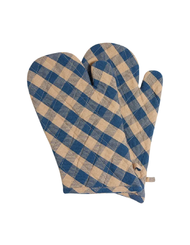 Navy Check Oven Mitten Pair