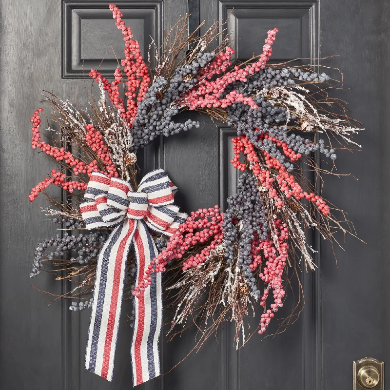 Patriotic Weathered Cluster Berry & Twig Front Door Americana Wreath