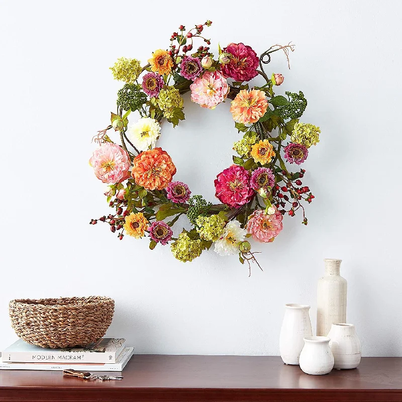 Peony Wreath, 24 inches round, Mixed