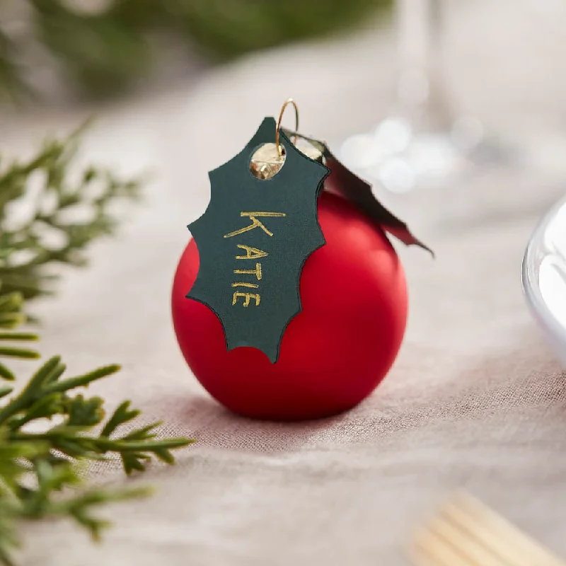 Place Card Baubles with Holly Leaves (x6)