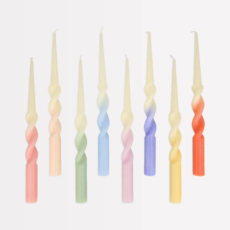 Rainbow Twisted Table Candles (x 8)