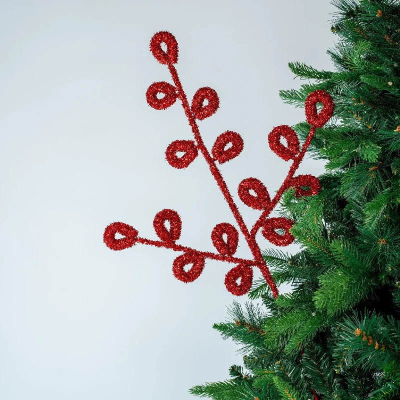 Red Curved Tinsel Spray Pick