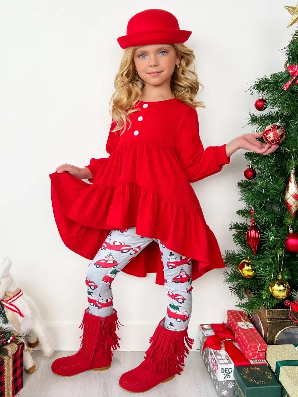 Red Ruffle Tunic and Christmas Leggings Set