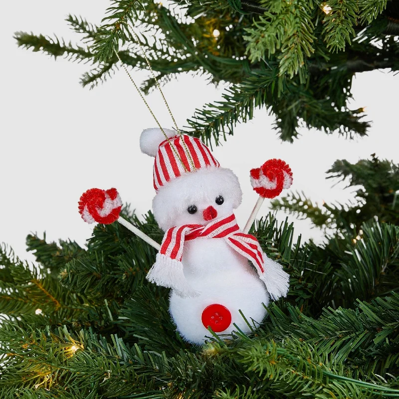 Red & White Striped Festive Snowman Tree Pick