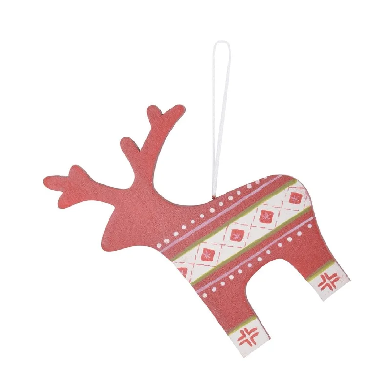 Set Of 6 Wooden Reindeer Christmas Tree Decorations Boxed