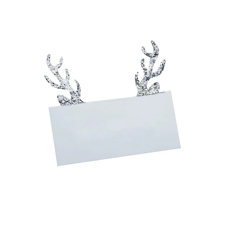 Silver Glitter Antler Place Cards