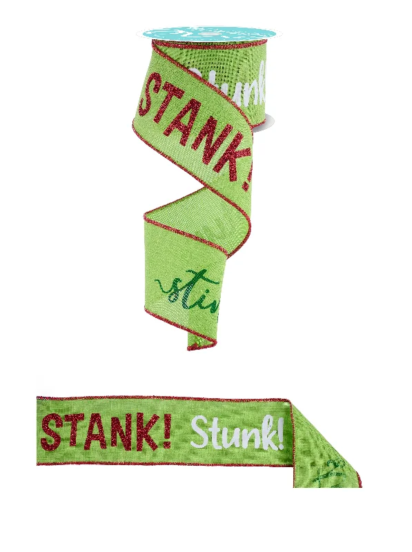 Stink! Stank! Stunk! Wired Christmas Ribbon for Wreaths, Bows, Crafts, and Decorations (Lime, Green, Red, White, 2.5" x 10 Yards)