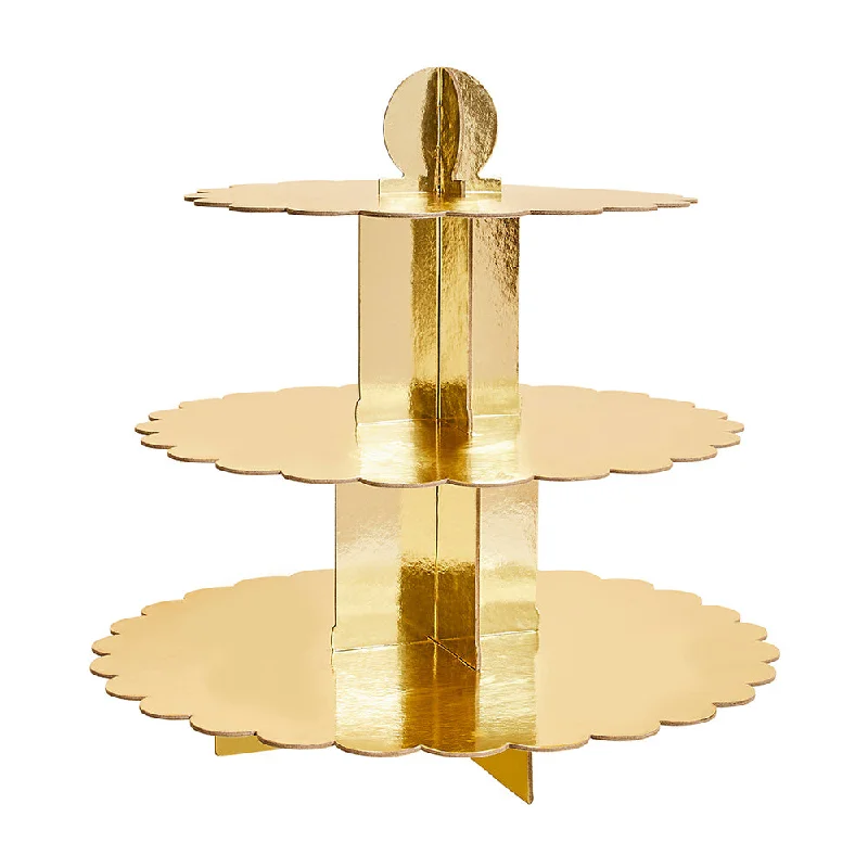 Three Tier Scallop Edge Cake Stand - Gold