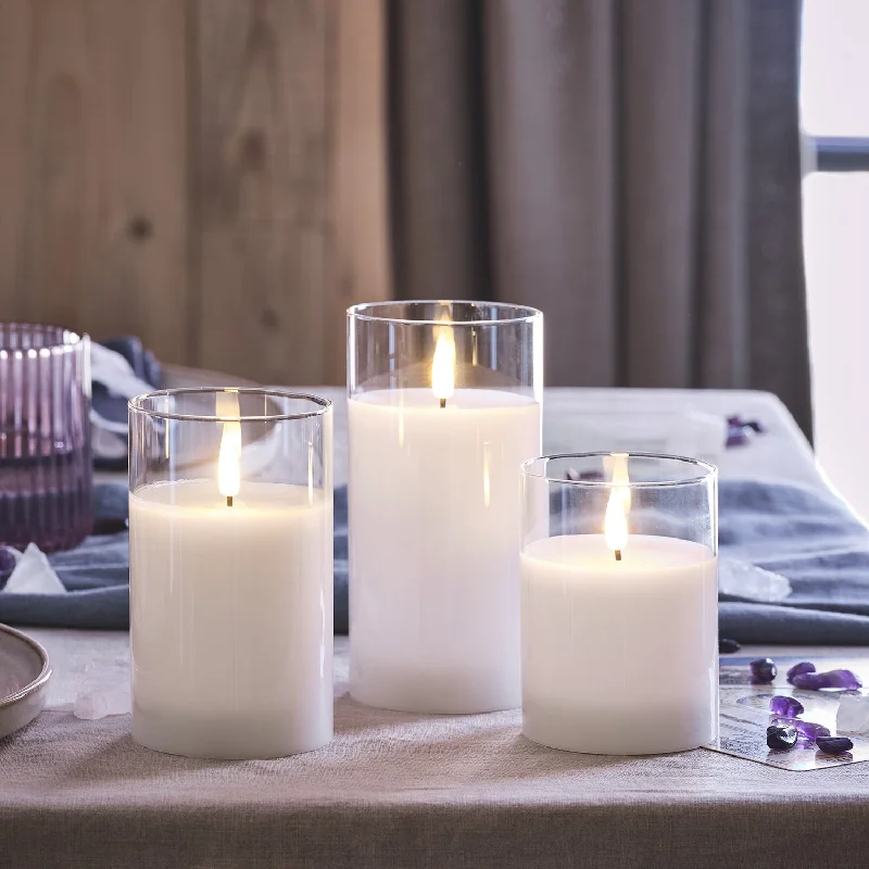 TruGlow® White LED Glass Candle Trio