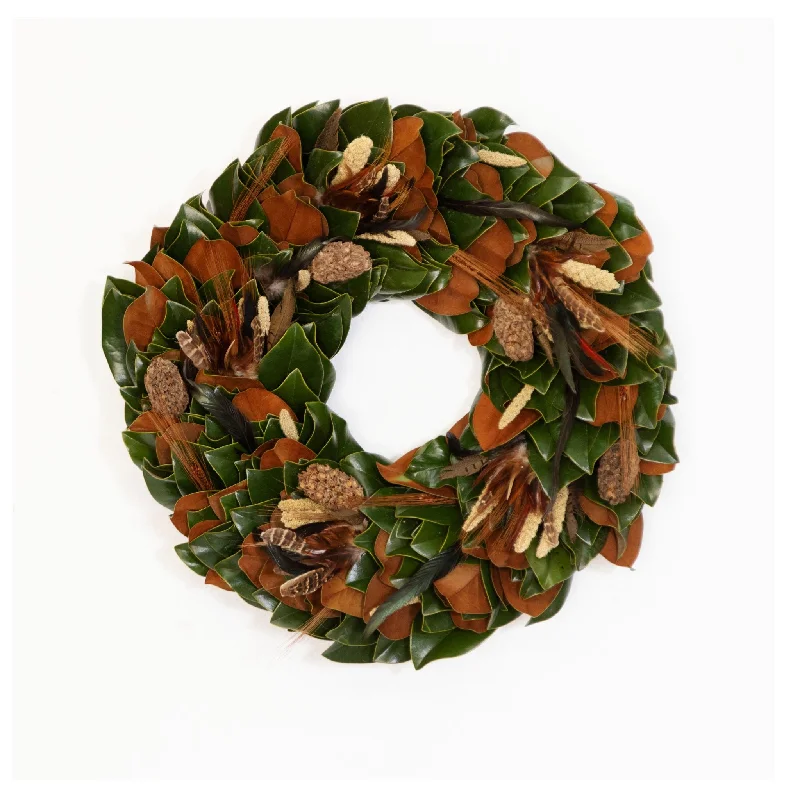 Turkey Pheasant Magnolia Wreath