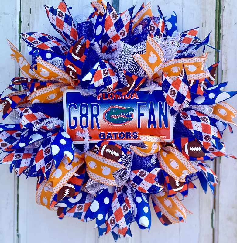 University of Florida Gators Football Fan Round Mesh Wreath, 24" Diameter, Orange Blue White