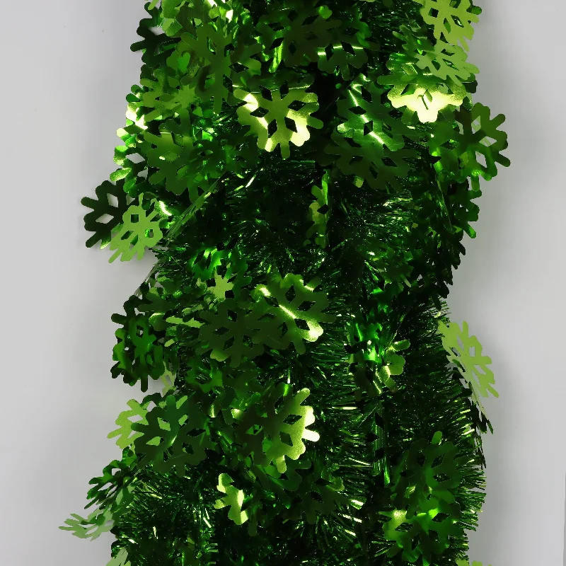 Tinsel Garland Green with Snowflakes 110"